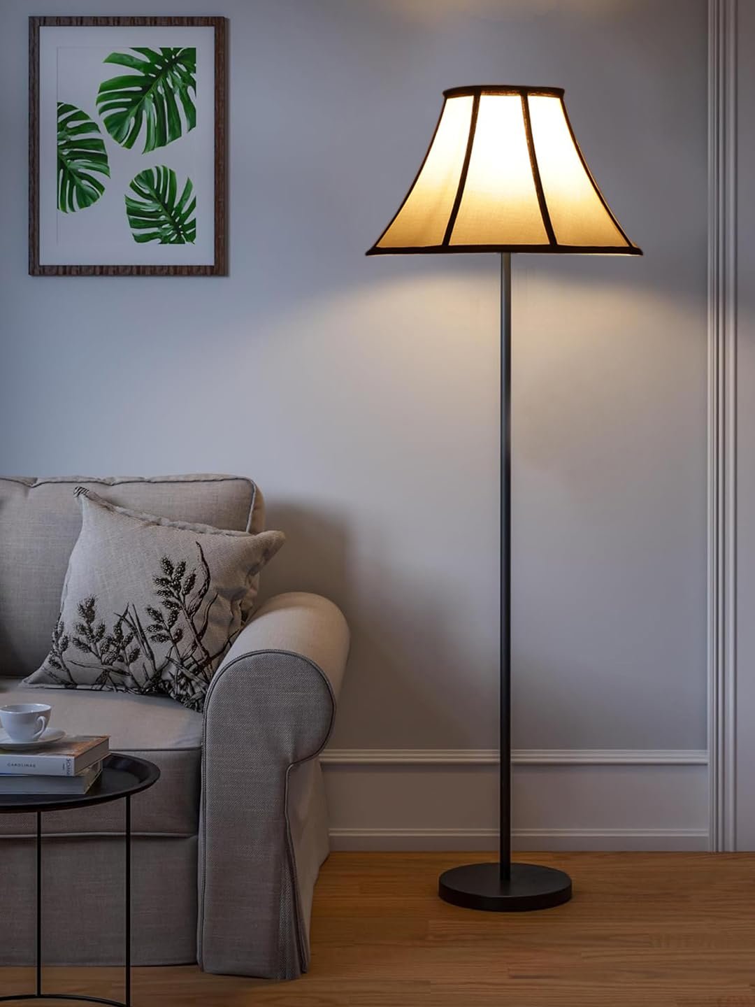 Multicoloured Cotton Shade Floor lamp with Black Wood Base for Decoration/Office/Home/Gifting/Study-(12x12x56.7 inches)