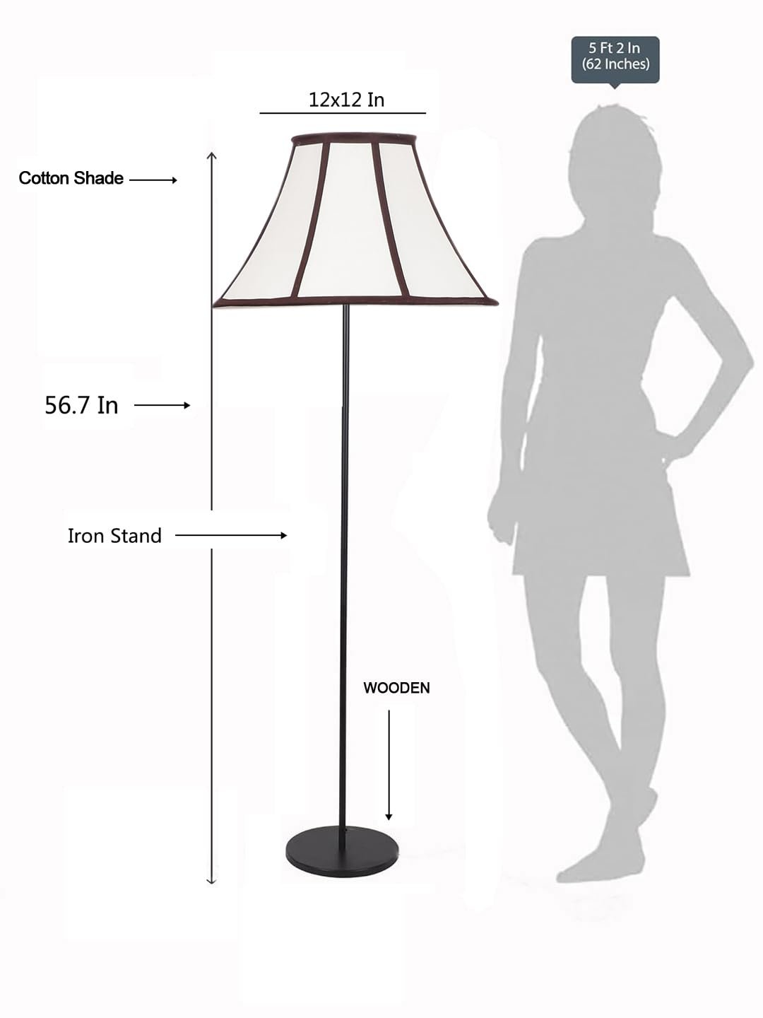 Multicoloured Cotton Shade Floor lamp with Black Wood Base for Decoration/Office/Home/Gifting/Study-(12x12x56.7 inches)
