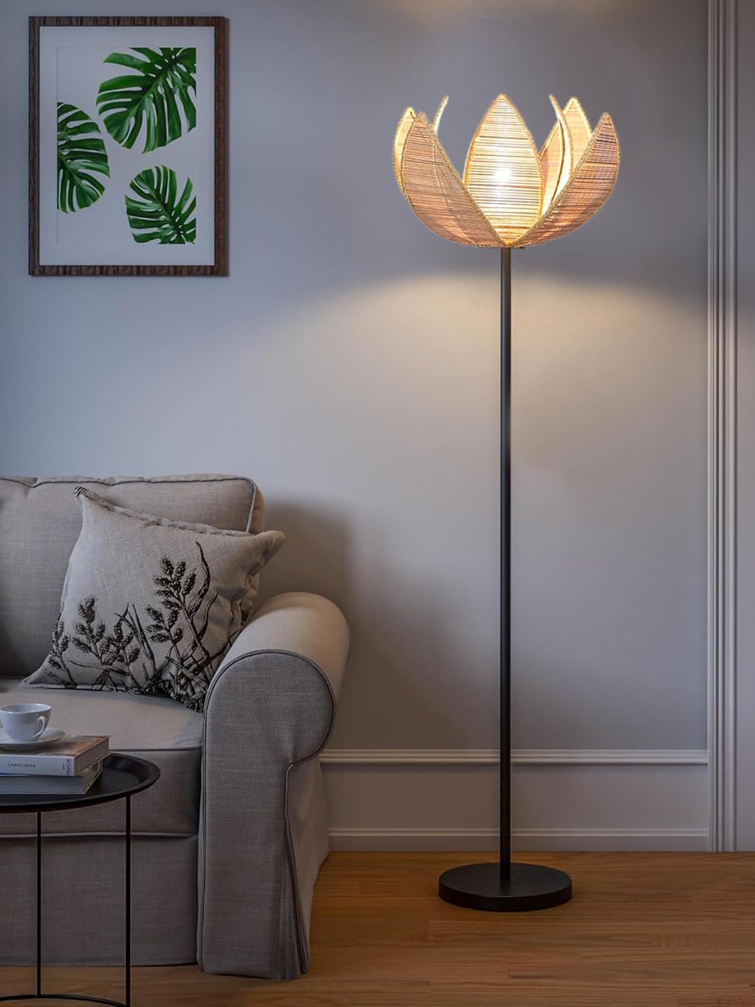 Rose Bamboo Shade Floor lamp with Black Wood Base for Decoration/Office/Home/Gifting/Study-(12x12x56.2 inches)