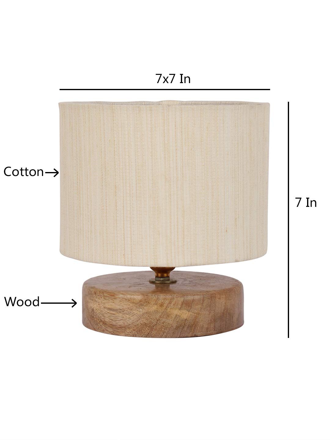 Off White Cotton Shade Lamp with Natural Wood Basefor Decoration/Office/Home/Gifting/Study for Decoration/Office/Home/Gifting/Study -(7x7x7) Inches -