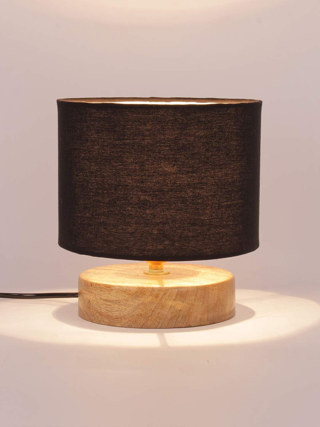 Black Cotton Shade Lamp with Natural Wood Basefor Decoration/Office/Home/Gifting/Study for Office/Home/Gifting -(7x7x7) Inches -