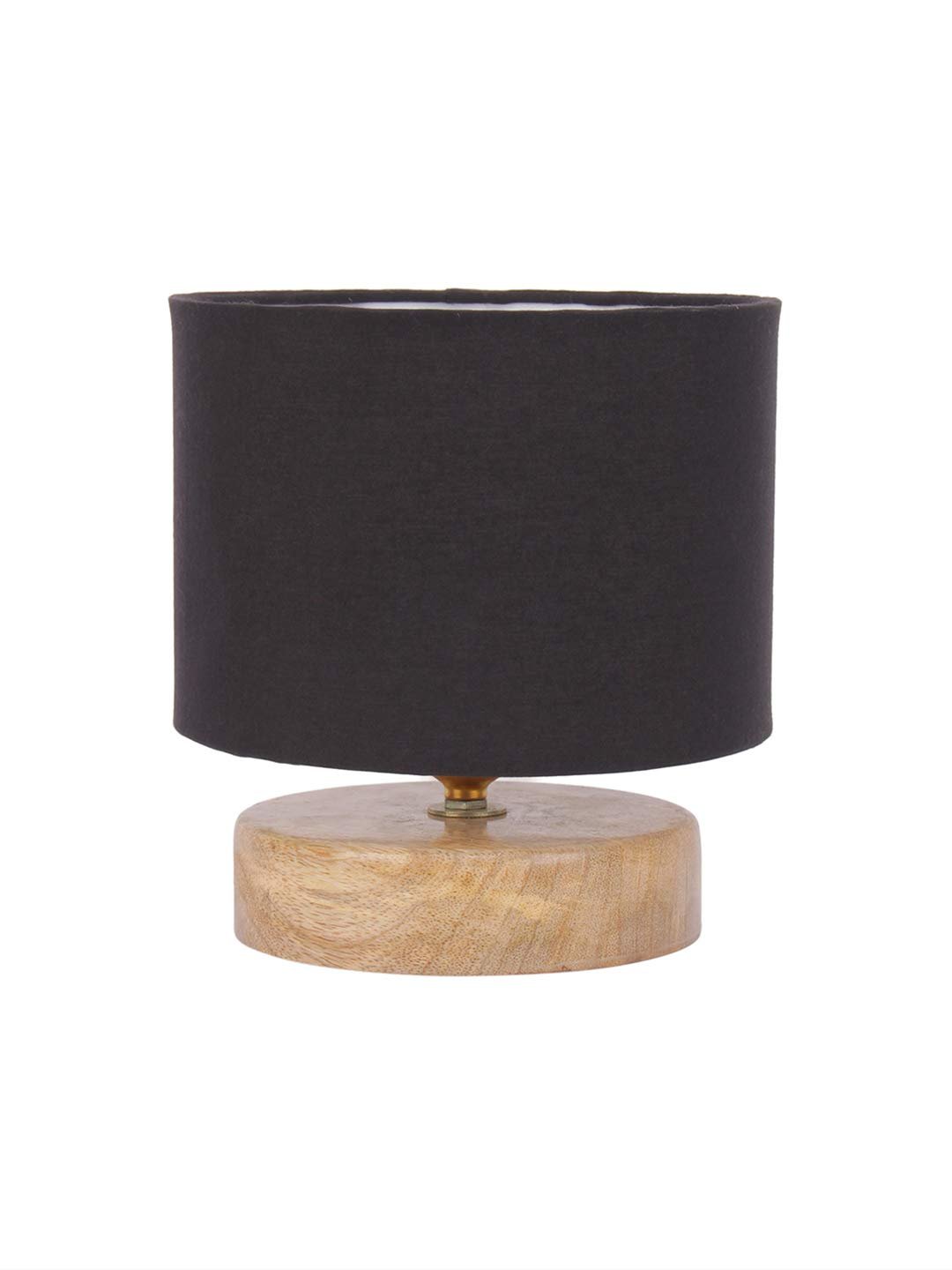 Black Cotton Shade Lamp with Natural Wood Basefor Decoration/Office/Home/Gifting/Study for Office/Home/Gifting -(7x7x7) Inches -