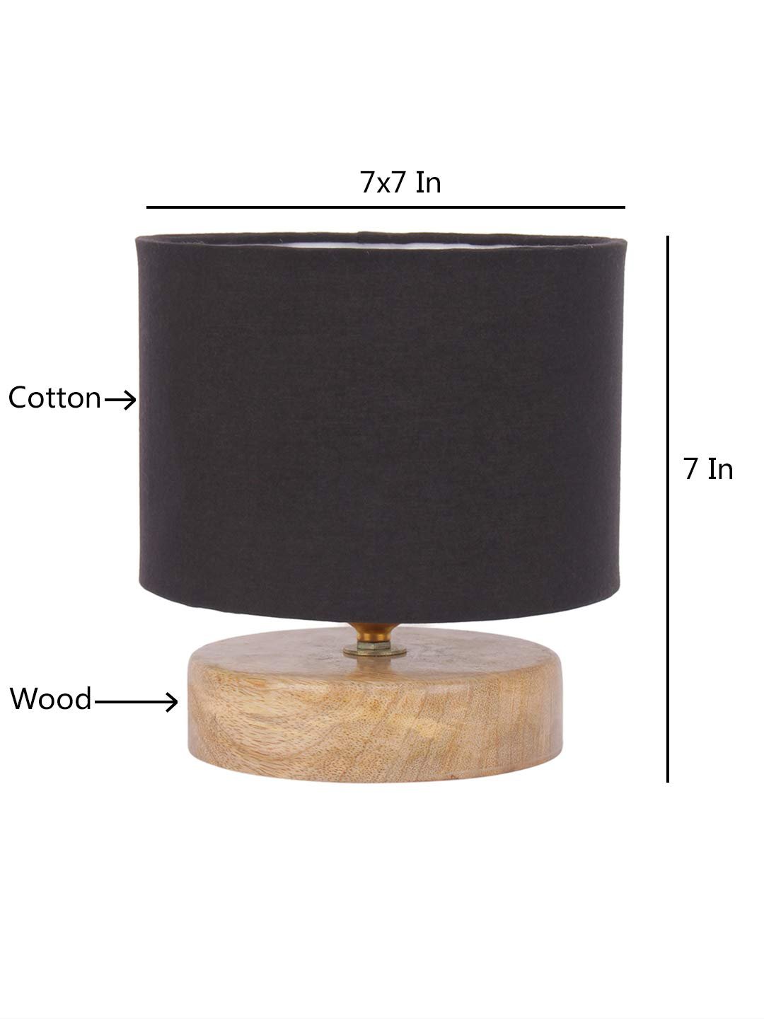 Black Cotton Shade Lamp with Natural Wood Basefor Decoration/Office/Home/Gifting/Study for Office/Home/Gifting -(7x7x7) Inches -