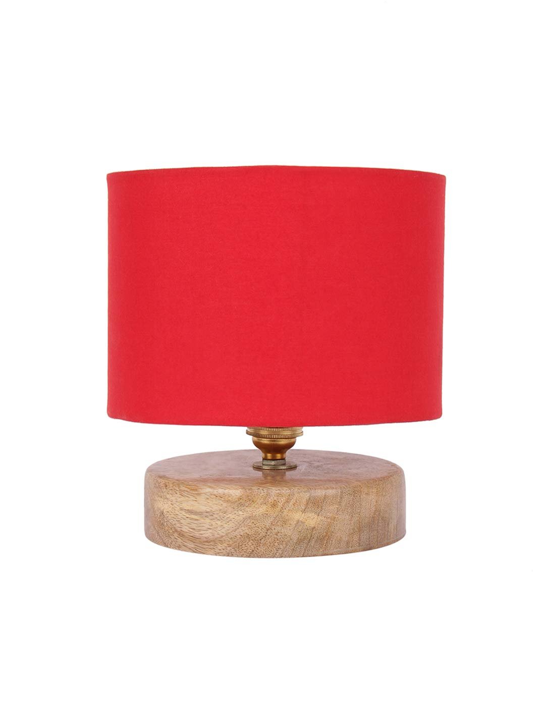 Red Cotton Shade Lamp with Natural Wood Basefor Decoration/Office/Home/Gifting/Study for Office/Home/Gifting -(7x7x7) Inches -