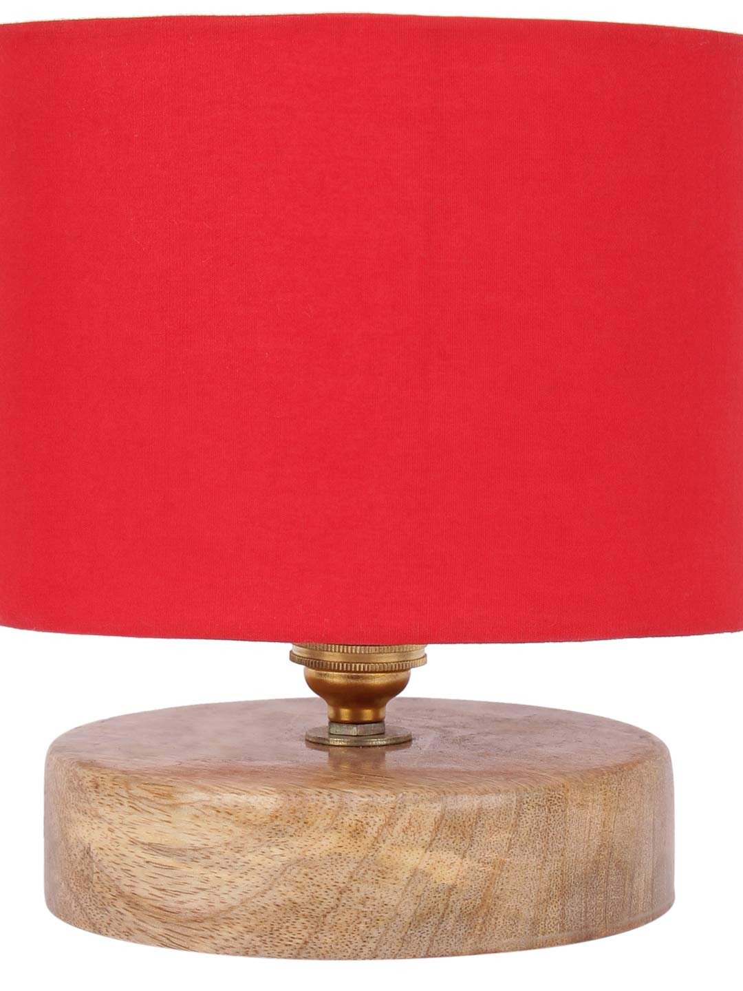 Red Cotton Shade Lamp with Natural Wood Basefor Decoration/Office/Home/Gifting/Study for Office/Home/Gifting -(7x7x7) Inches -