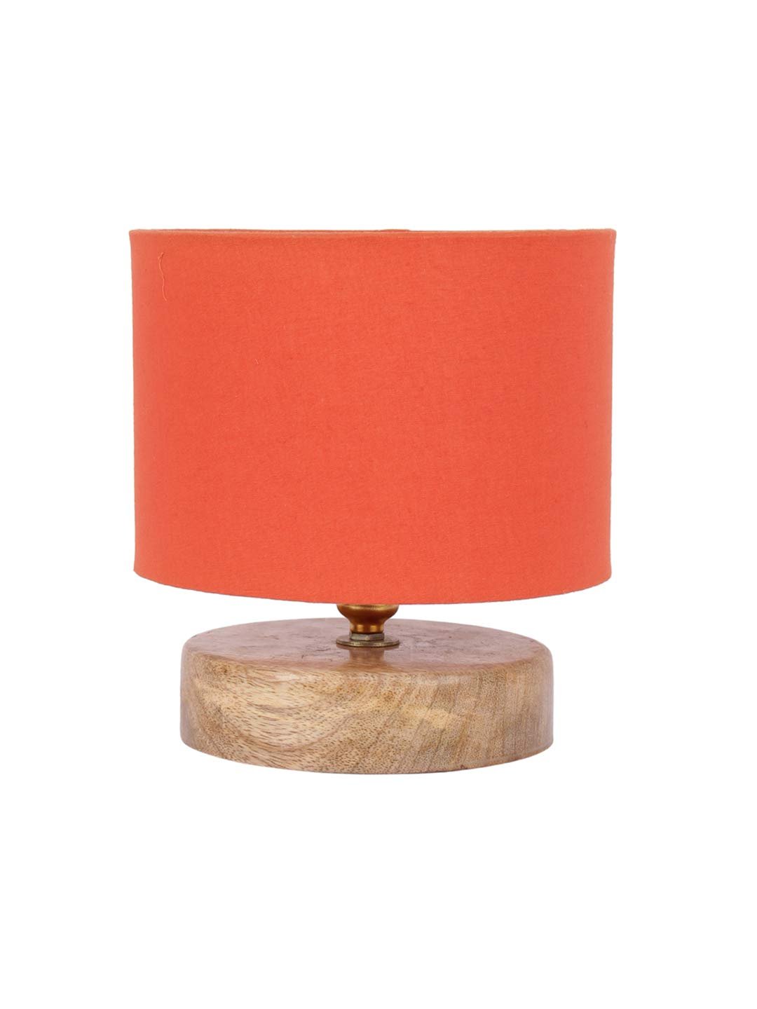 Orange Cotton Shade Lamp with Natural Wood Basefor Decoration/Office/Home/Gifting/Study for Office/Home/Gifting -(7x7x7) Inches Fluorescent