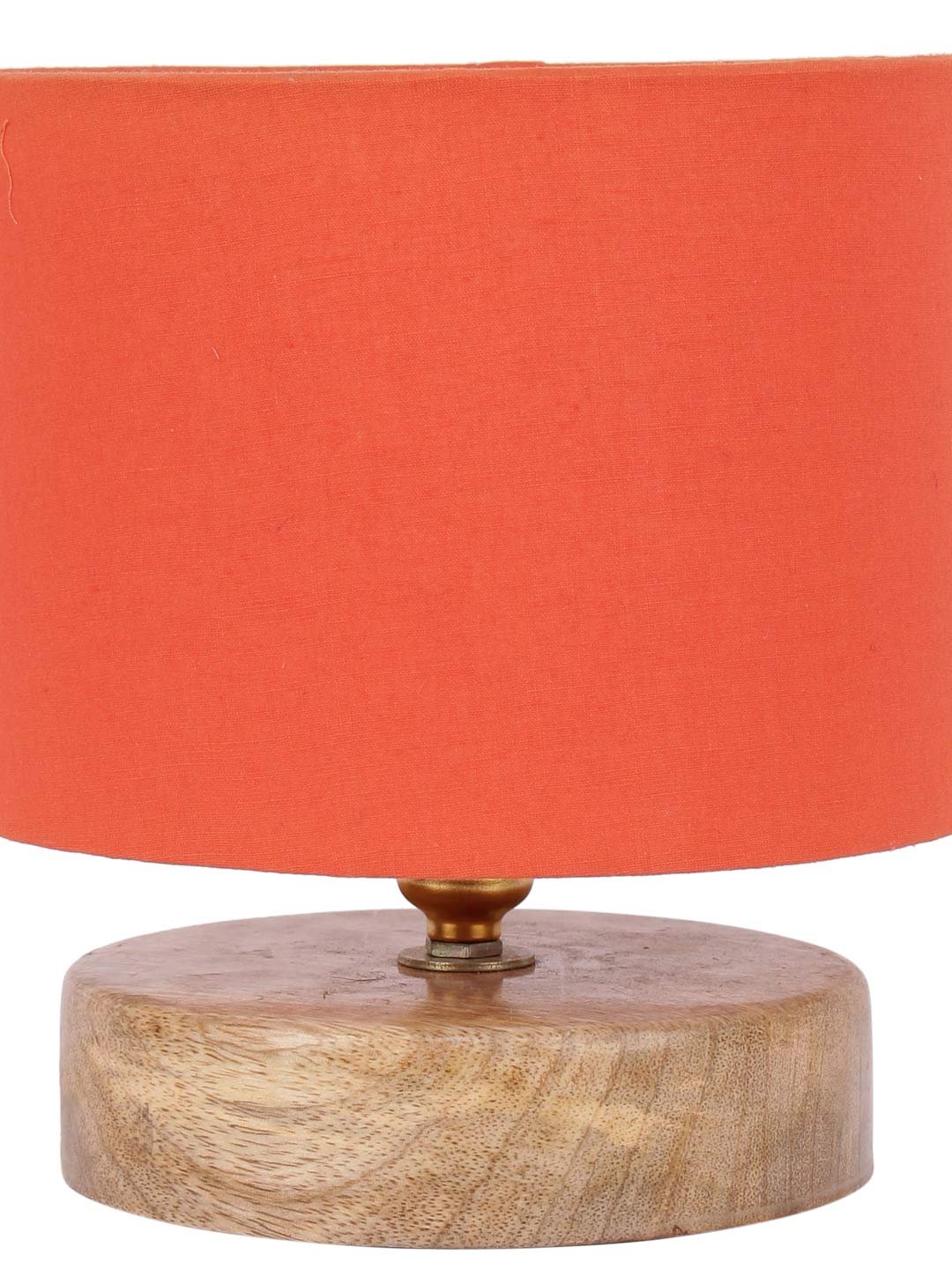 Orange Cotton Shade Lamp with Natural Wood Basefor Decoration/Office/Home/Gifting/Study for Office/Home/Gifting -(7x7x7) Inches Fluorescent