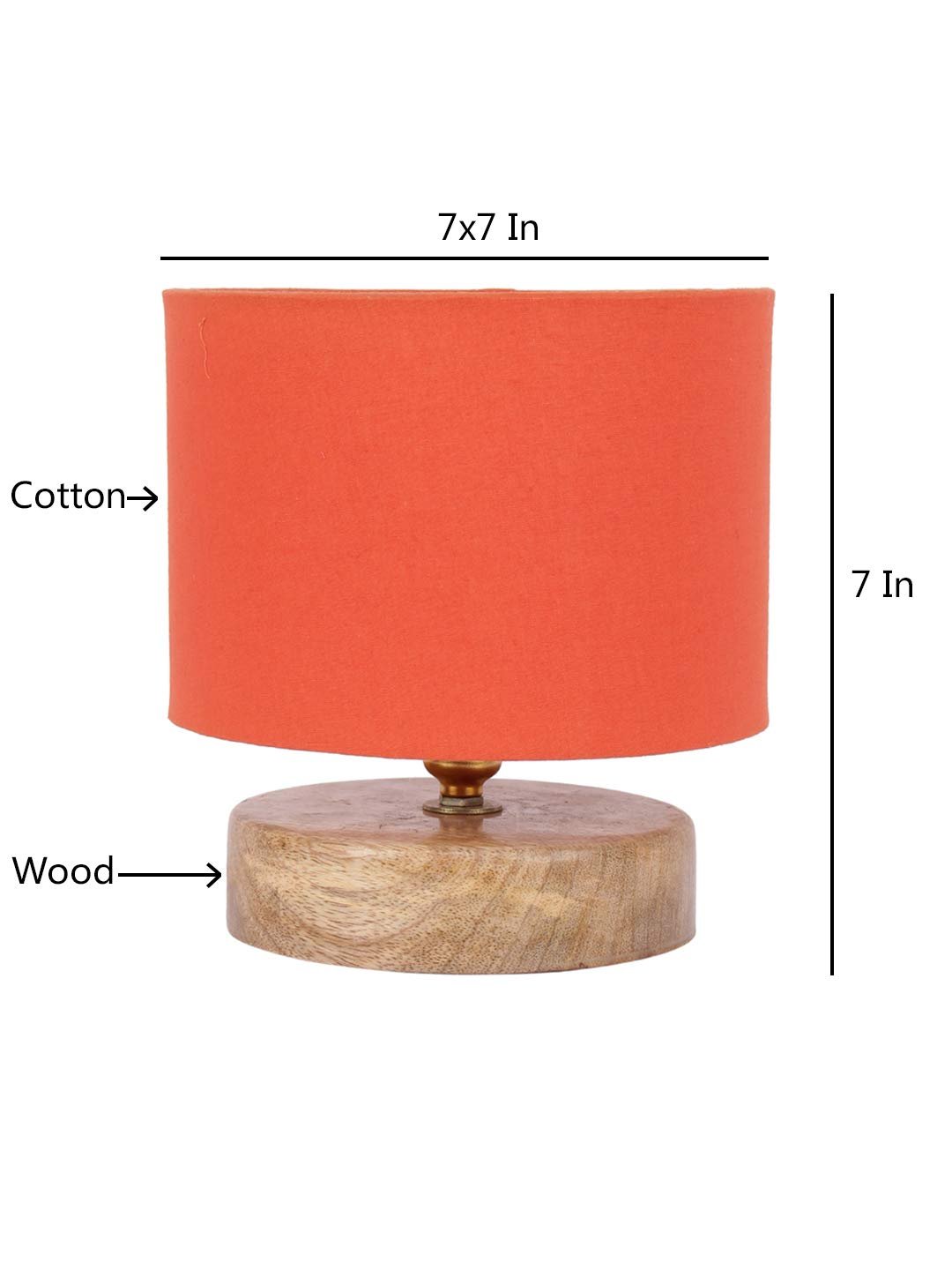 Orange Cotton Shade Lamp with Natural Wood Basefor Decoration/Office/Home/Gifting/Study for Office/Home/Gifting -(7x7x7) Inches Fluorescent