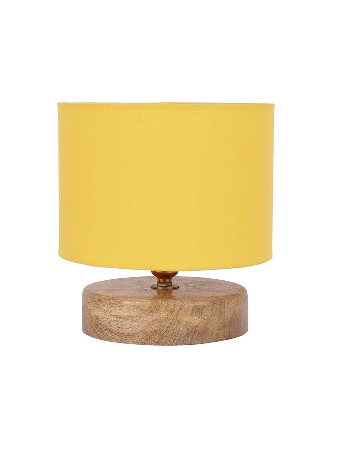 Yellow Cotton Shade Lamp with Natural Wood Base for Decoration/Office/Home/Gifting/Study for Office/Home/Gifting -(7x7x7) Inches -