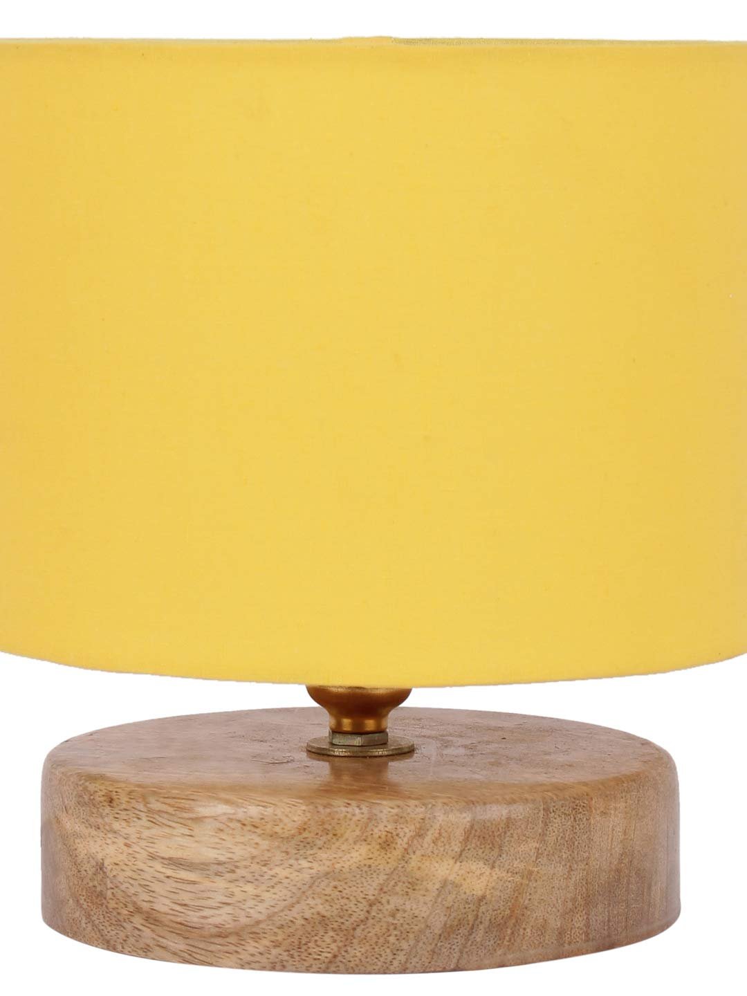 Yellow Cotton Shade Lamp with Natural Wood Base for Decoration/Office/Home/Gifting/Study for Office/Home/Gifting -(7x7x7) Inches -