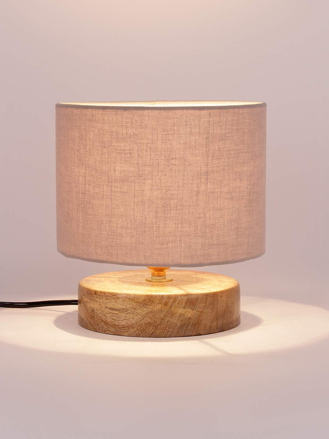 Grey Cotton Shade Lamp with Natural Wood Base for Decoration/Office/Home/Gifting/Study for Office/Home/Gifting -(7x7x7) Inches -
