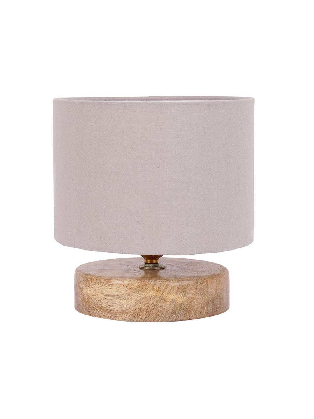 Grey Cotton Shade Lamp with Natural Wood Base for Decoration/Office/Home/Gifting/Study for Office/Home/Gifting -(7x7x7) Inches -