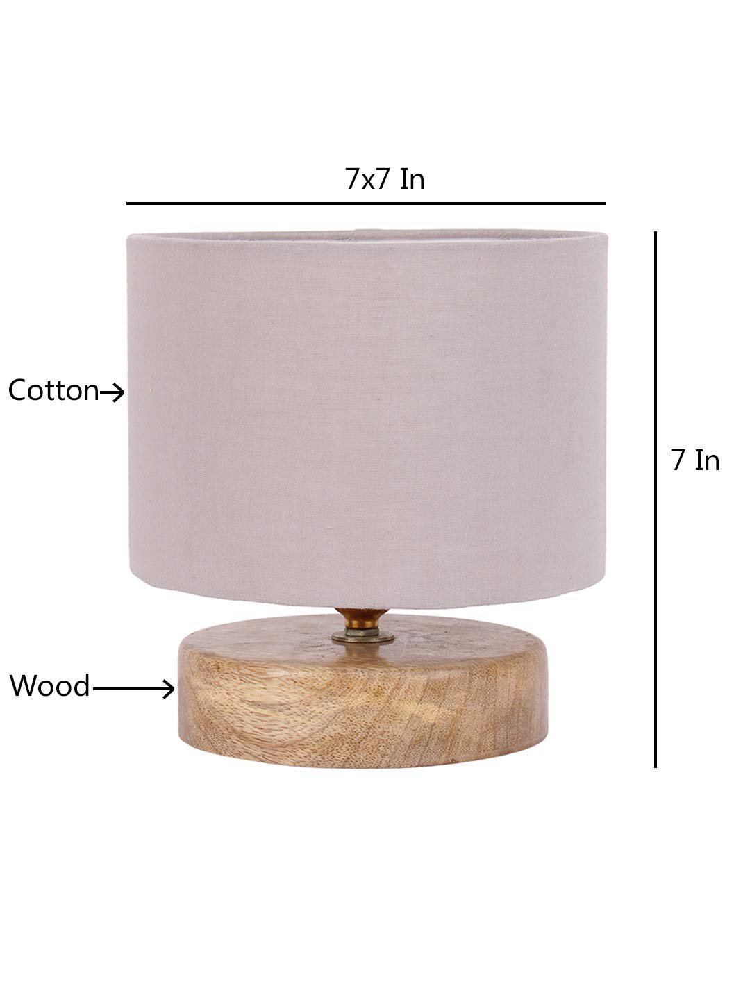 Grey Cotton Shade Lamp with Natural Wood Base for Decoration/Office/Home/Gifting/Study for Office/Home/Gifting -(7x7x7) Inches -