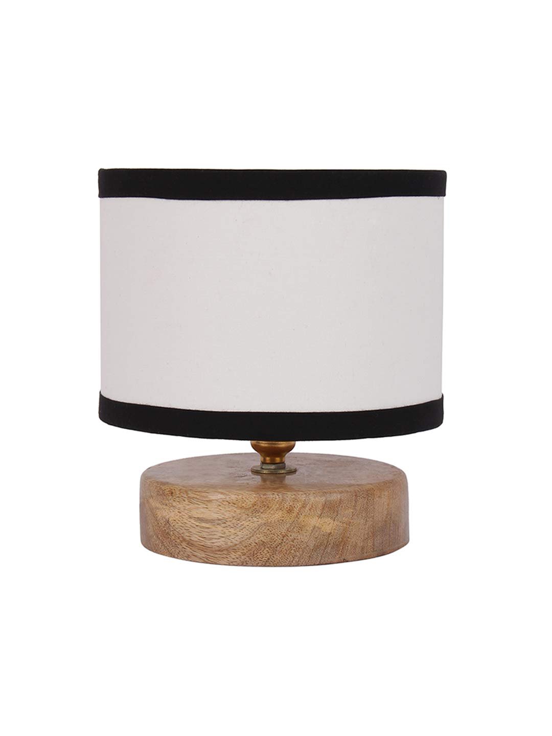 White & Shade Lamp with Natural Wood Base for Decoration/Office/Home/Gifting/Study for Office/Home/Gifting -(7x7x7) Inches -