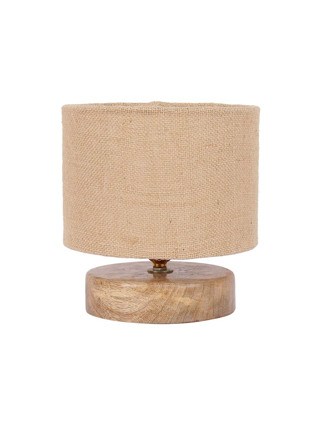 Beige Jute Shade Lamp with Natural Wood Base for Decoration/Office/Home/Gifting/Study for Office/Home/Gifting -(7x7x7) Inches -