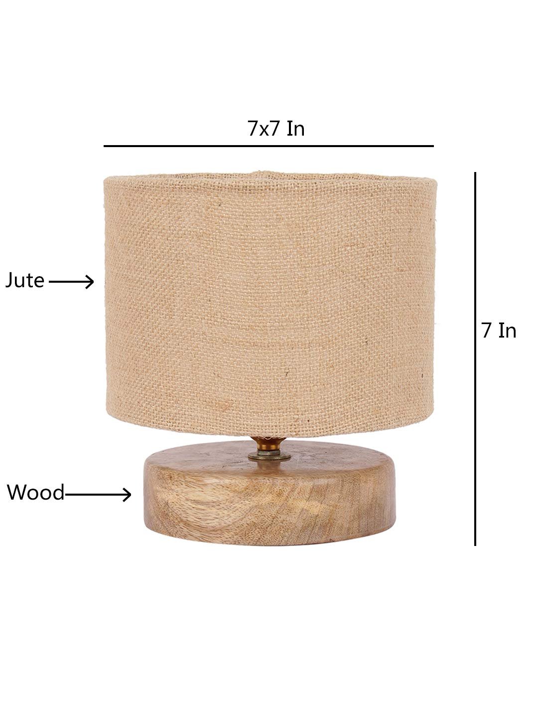 Beige Jute Shade Lamp with Natural Wood Base for Decoration/Office/Home/Gifting/Study for Office/Home/Gifting -(7x7x7) Inches -