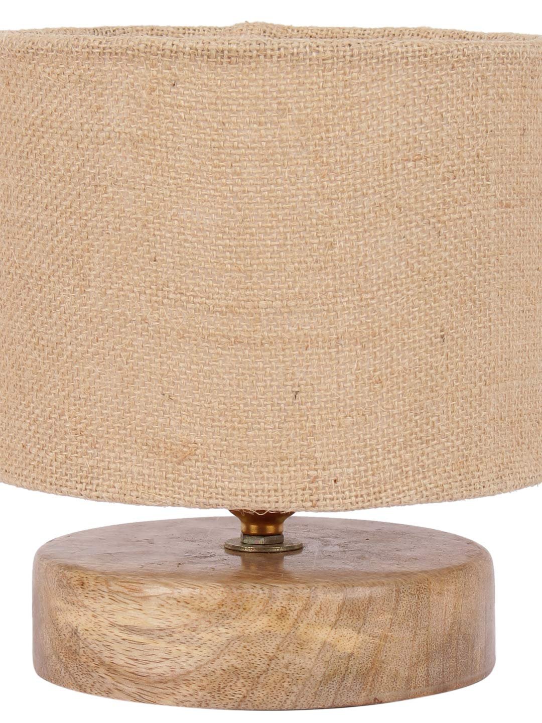 Beige Jute Shade Lamp with Natural Wood Base for Decoration/Office/Home/Gifting/Study for Office/Home/Gifting -(7x7x7) Inches -