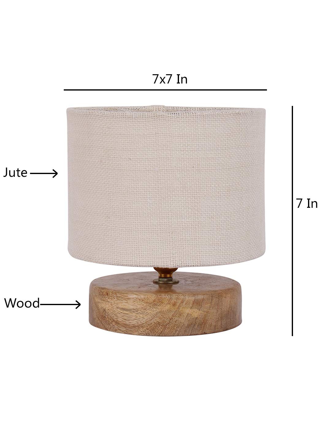 White Jute Shade Lamp with Natural Wood Base for Decoration/Office/Home/Gifting/Study for Office/Home/Gifting -(7x7x7) Inches -