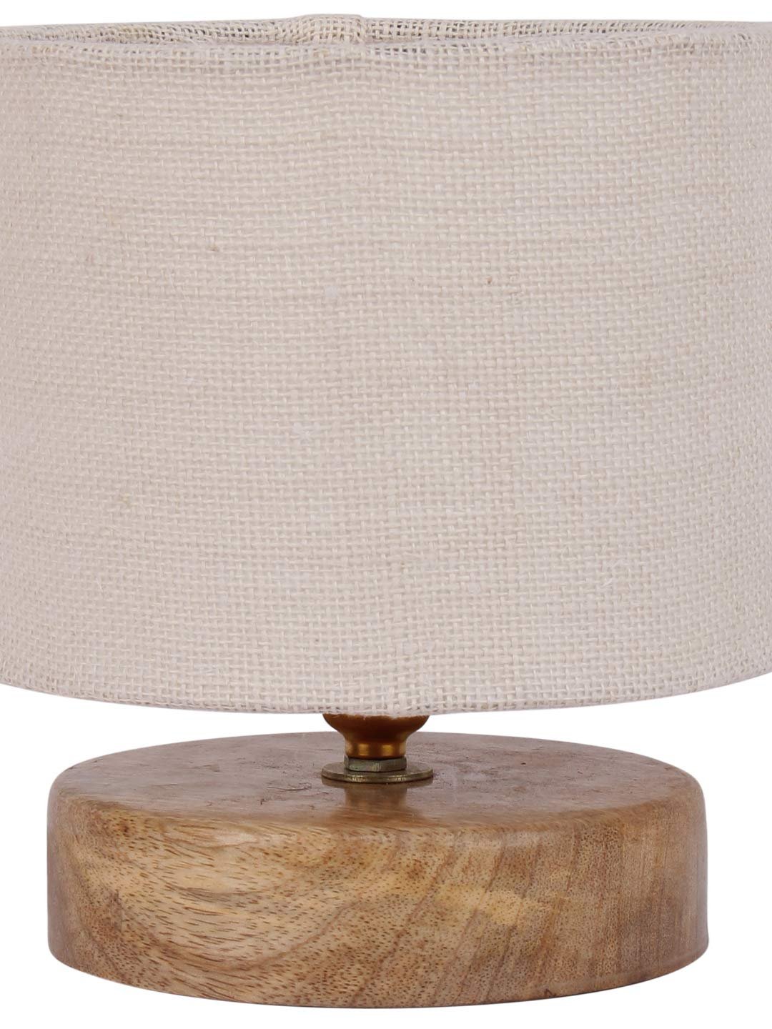 White Jute Shade Lamp with Natural Wood Base for Decoration/Office/Home/Gifting/Study for Office/Home/Gifting -(7x7x7) Inches -