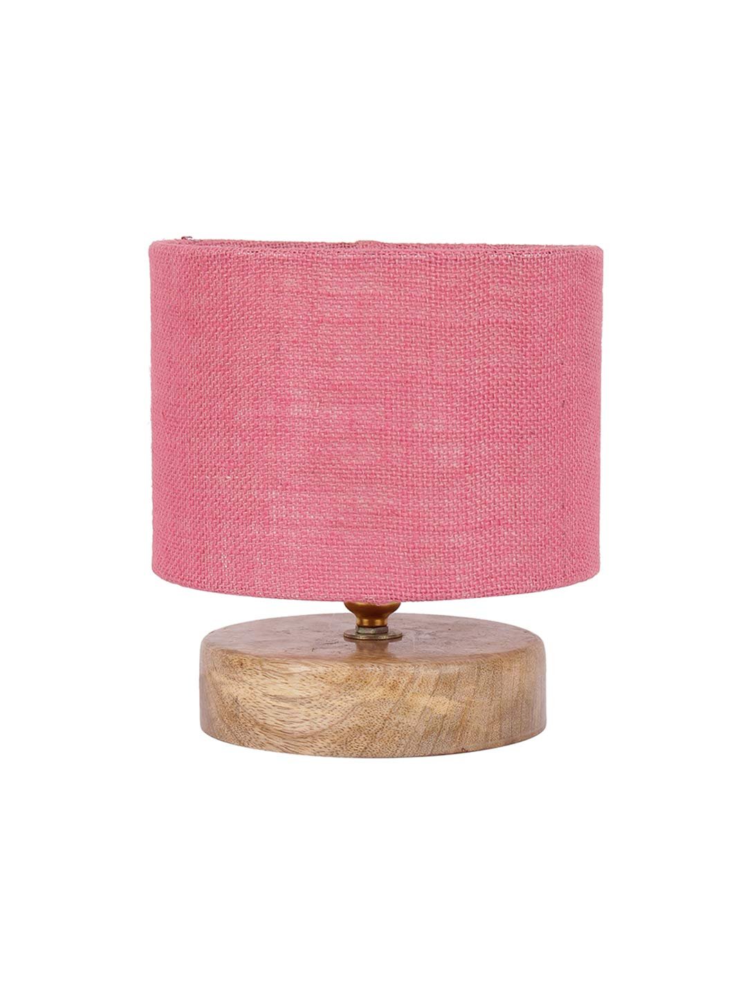 Pink Jute Shade Lamp with Natural Wood Base for Decoration/Office/Home/Gifting/Study for Office/Home/Gifting -(7x7x7) Inches -
