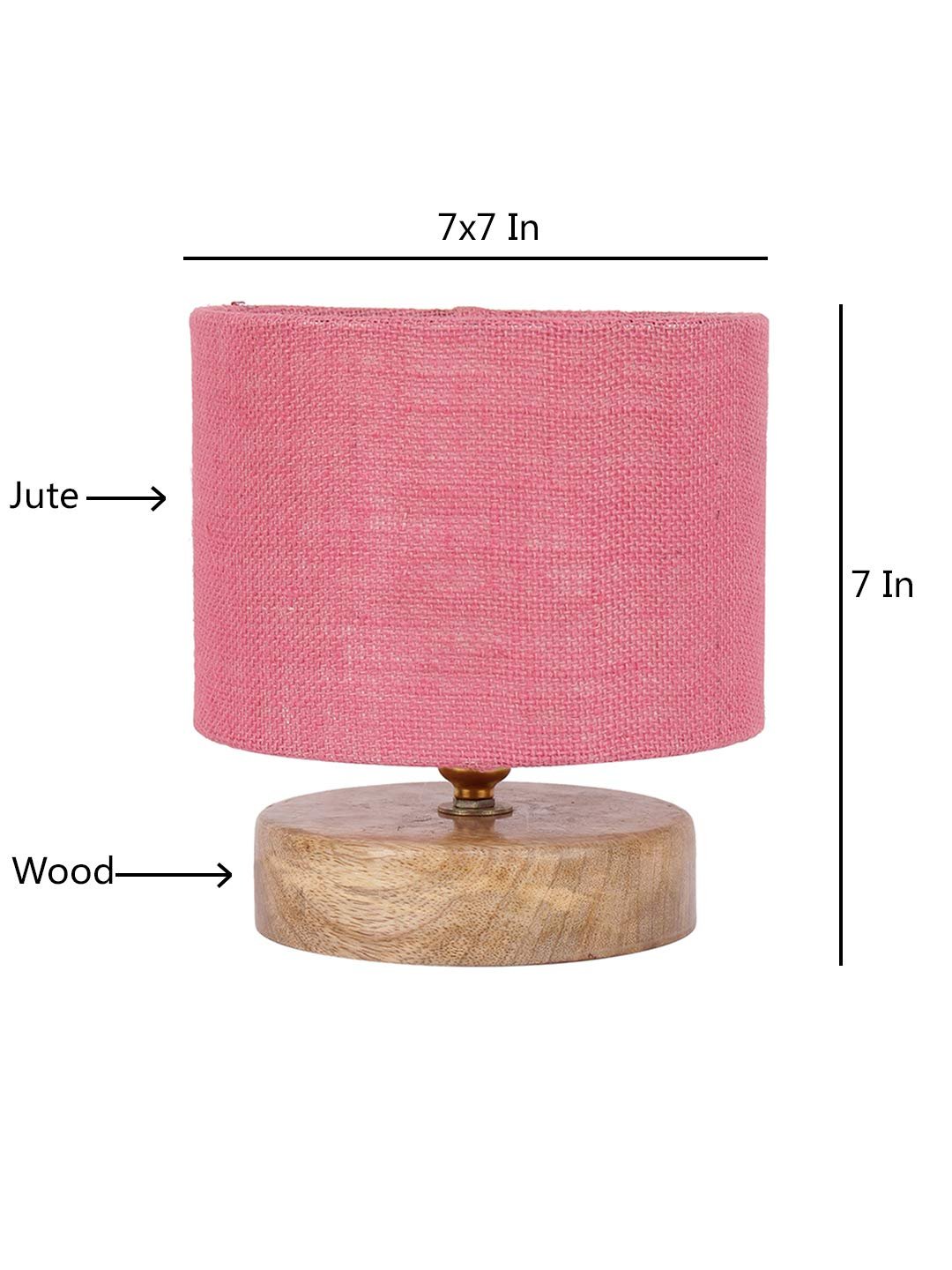 Pink Jute Shade Lamp with Natural Wood Base for Decoration/Office/Home/Gifting/Study for Office/Home/Gifting -(7x7x7) Inches -
