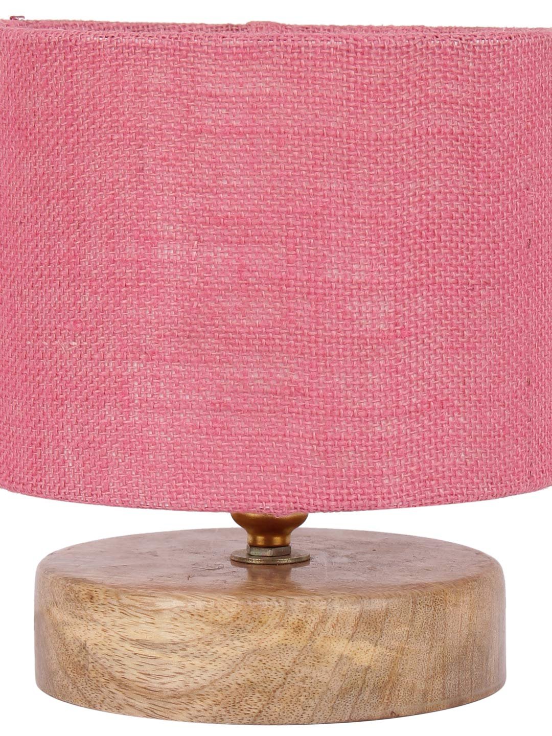 Pink Jute Shade Lamp with Natural Wood Base for Decoration/Office/Home/Gifting/Study for Office/Home/Gifting -(7x7x7) Inches -