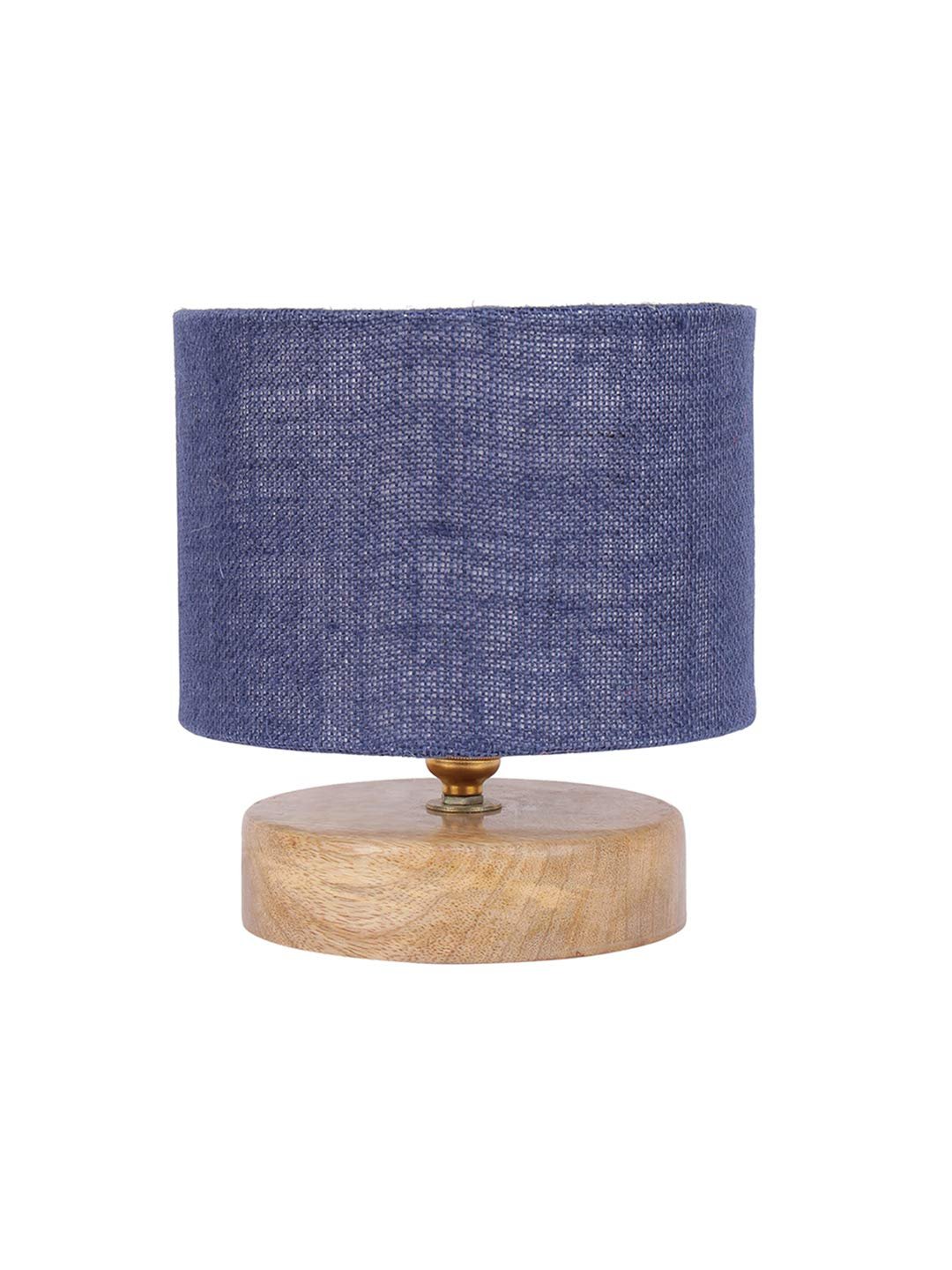 Blue Jute Shade Lamp with Natural Wood Base for Decoration/Office/Home/Gifting/Study for Office/Home/Gifting -(7x7x7) Inches -