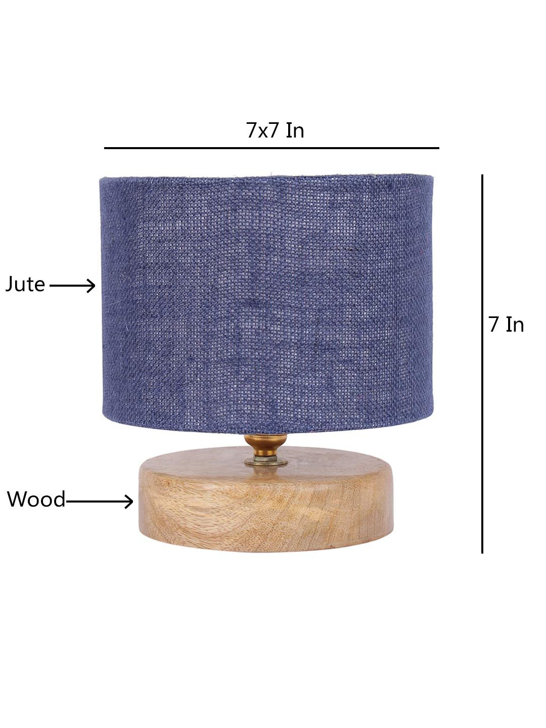 Blue Jute Shade Lamp with Natural Wood Base for Decoration/Office/Home/Gifting/Study for Office/Home/Gifting -(7x7x7) Inches -
