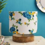 Multicolor Cotton Shade Lamp with Natural Wood Base for Decoration/Office/Home/Gifting/Study for Office/Home/Gifting -(7x7x7) Inches –