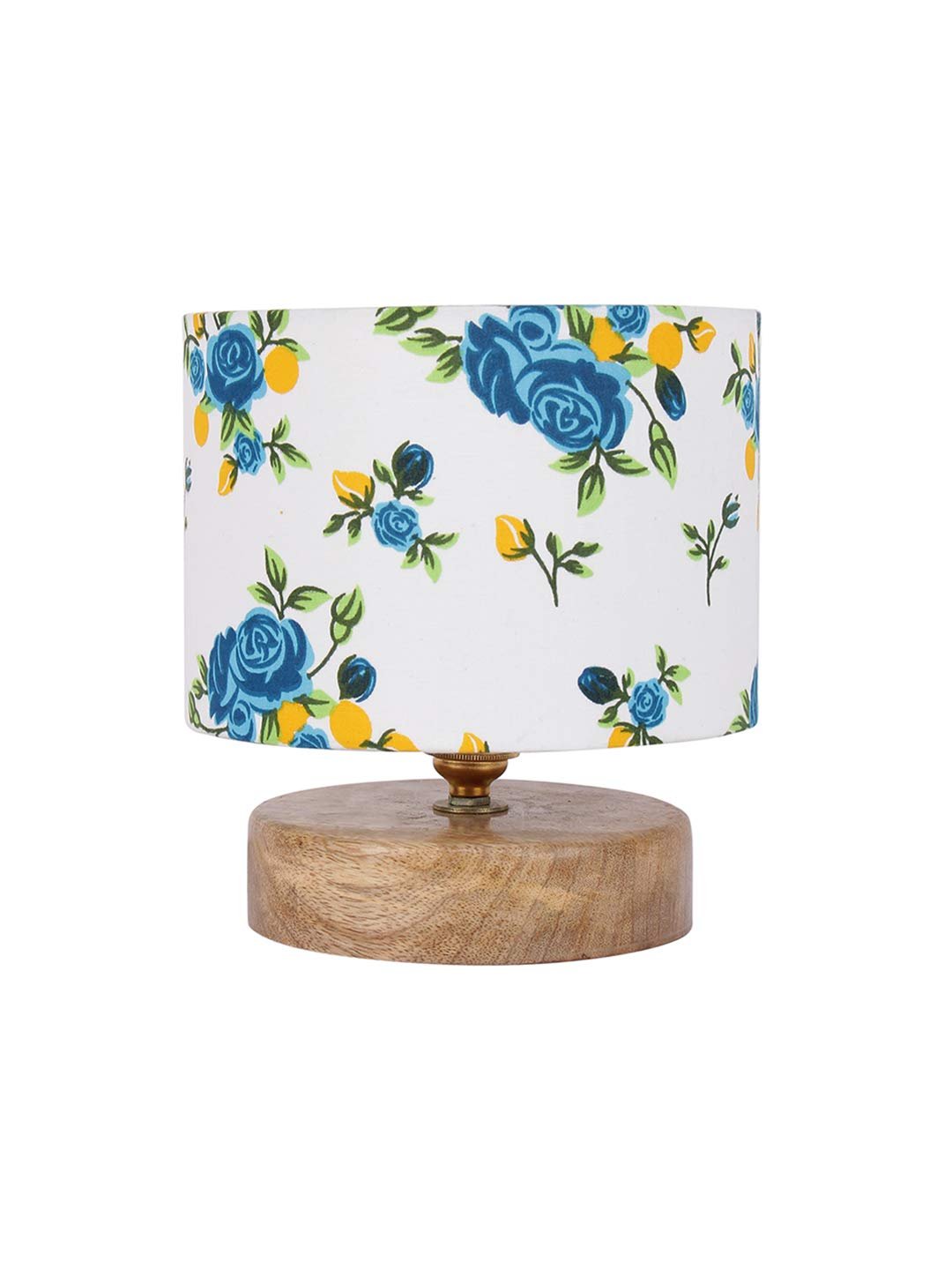 Multicolor Cotton Shade Lamp with Natural Wood Base for Decoration/Office/Home/Gifting/Study for Office/Home/Gifting -(7x7x7) Inches -