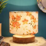 Multicolor Cotton Shade Lamp with Natural Wood Base for Decoration/Office/Home/Gifting/Study for Office/Home/Gifting -(7x7x7) Inches –