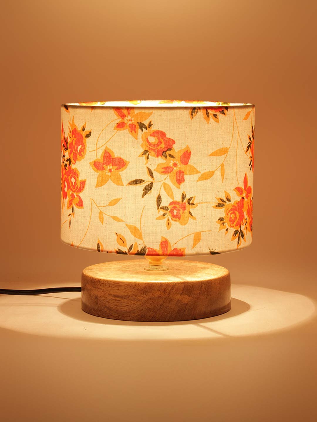 Multicolor Cotton Shade Lamp with Natural Wood Base for Decoration/Office/Home/Gifting/Study for Office/Home/Gifting -(7x7x7) Inches -