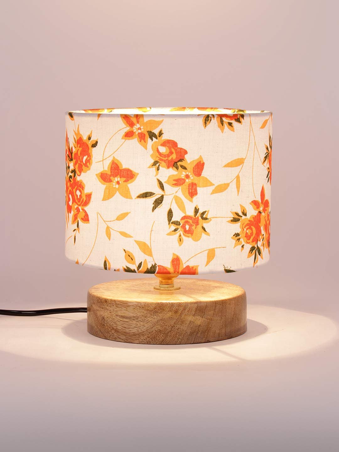 Multicolor Cotton Shade Lamp with Natural Wood Base for Decoration/Office/Home/Gifting/Study for Office/Home/Gifting -(7x7x7) Inches -