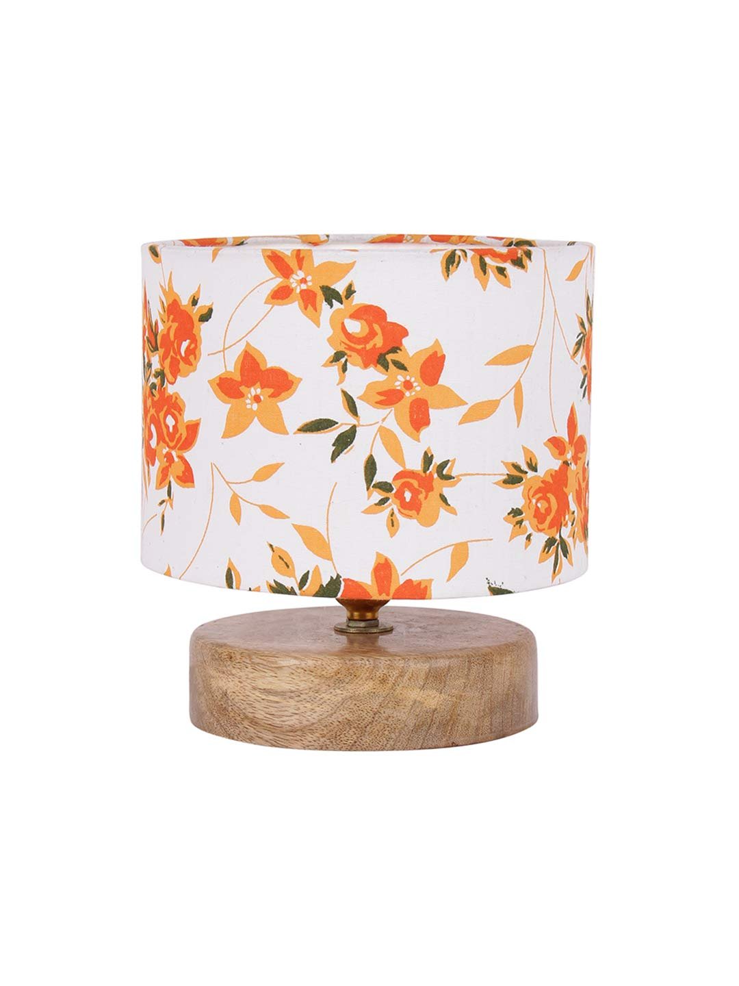 Multicolor Cotton Shade Lamp with Natural Wood Base for Decoration/Office/Home/Gifting/Study for Office/Home/Gifting -(7x7x7) Inches -