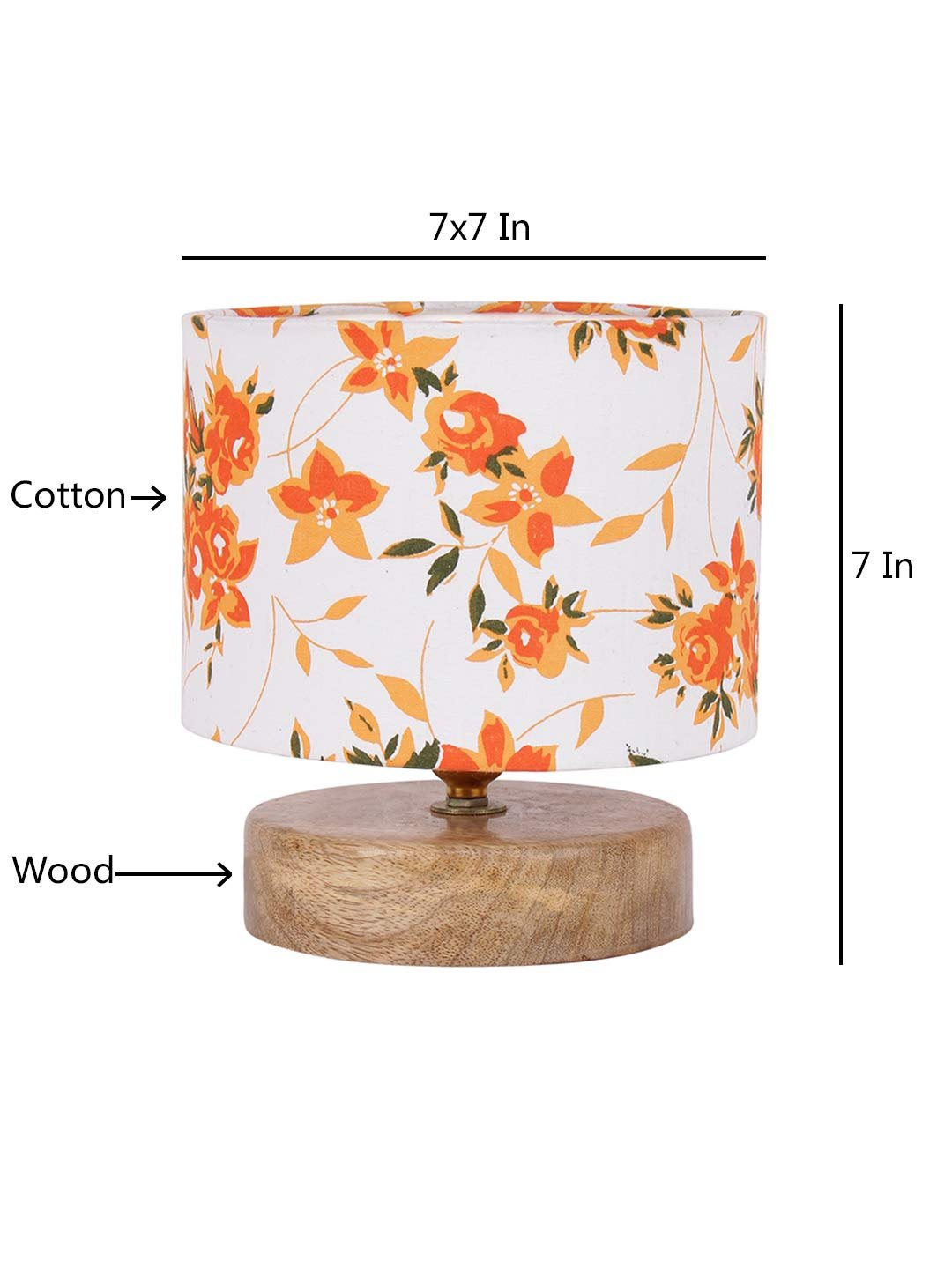 Multicolor Cotton Shade Lamp with Natural Wood Base for Decoration/Office/Home/Gifting/Study for Office/Home/Gifting -(7x7x7) Inches -
