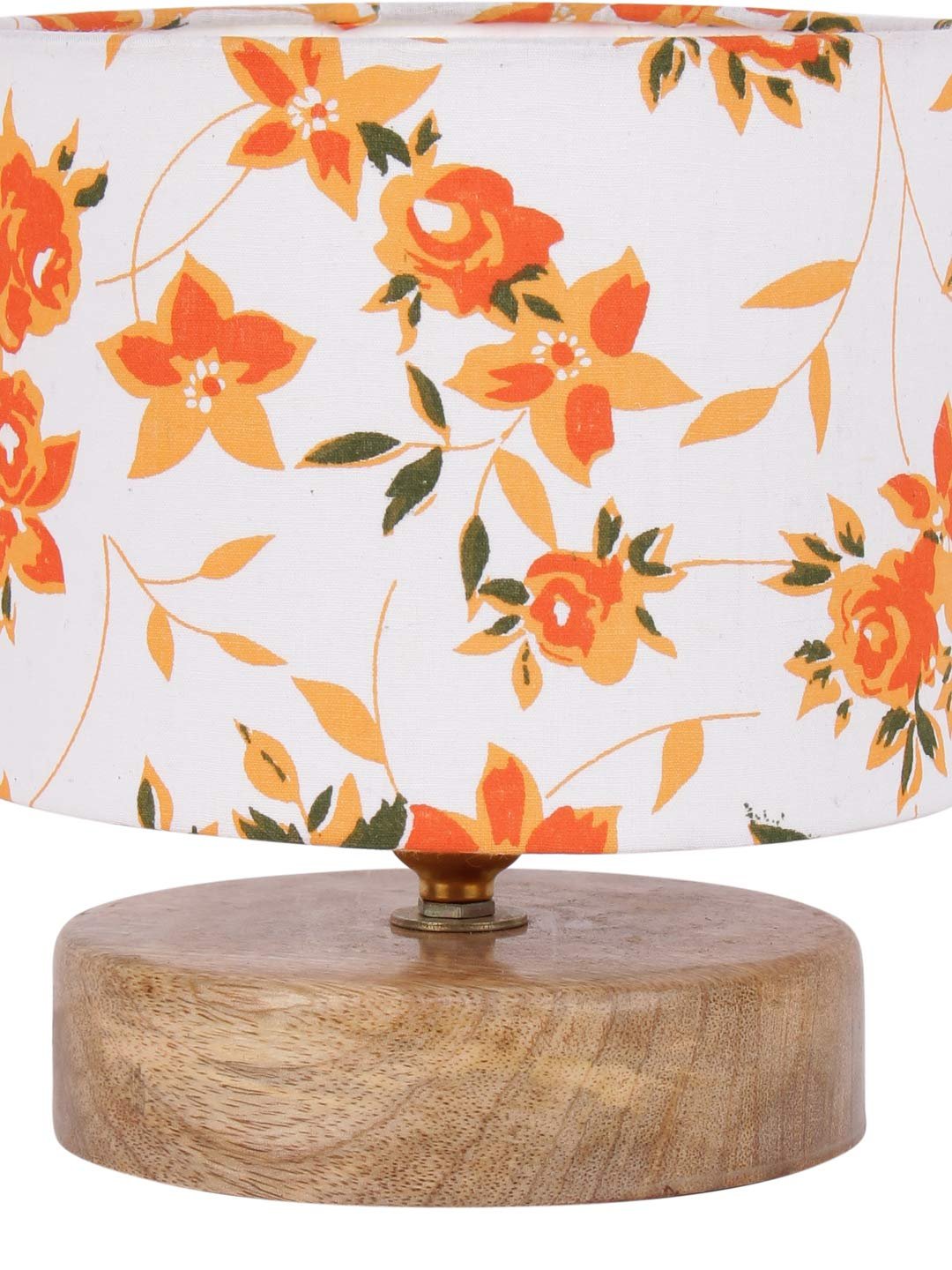 Multicolor Cotton Shade Lamp with Natural Wood Base for Decoration/Office/Home/Gifting/Study for Office/Home/Gifting -(7x7x7) Inches -