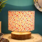 Multicolor Cotton Shade Lamp with Natural Wood Base for Decoration/Office/Home/Gifting/Study for Office/Home/Gifting -(7x7x7) Inches –