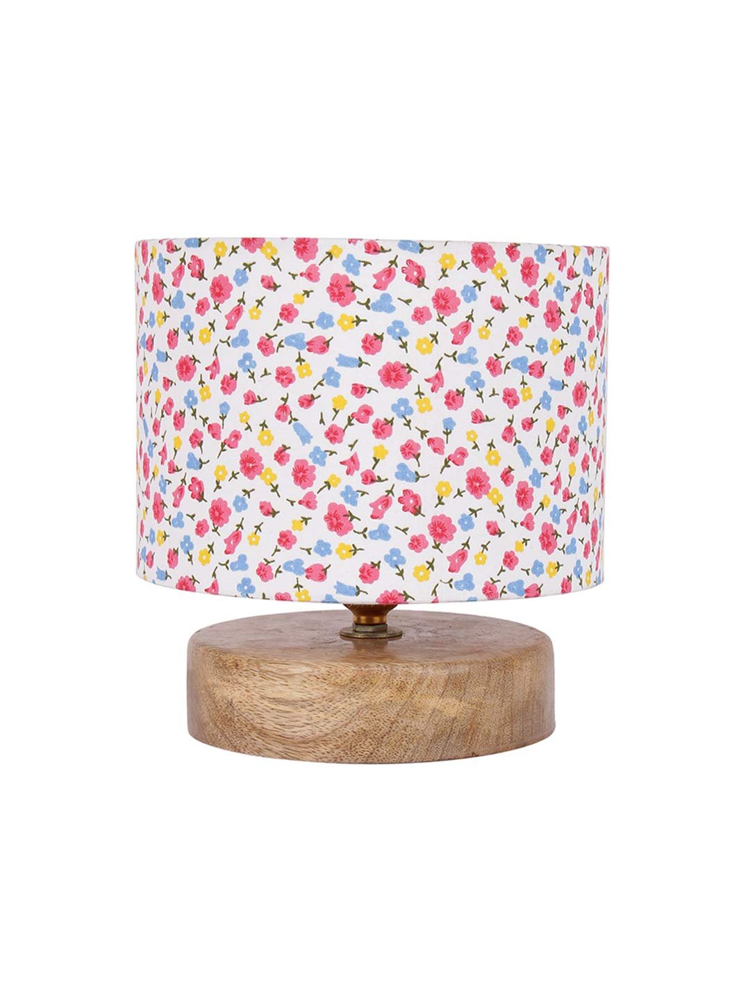 Multicolor Cotton Shade Lamp with Natural Wood Base for Decoration/Office/Home/Gifting/Study for Office/Home/Gifting -(7x7x7) Inches -