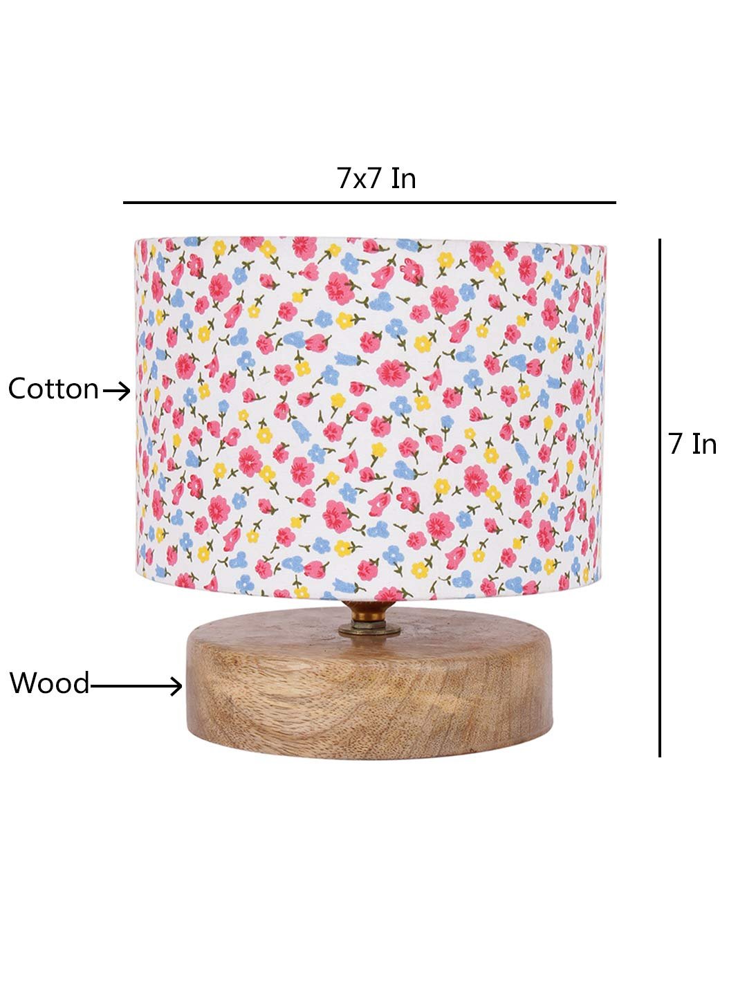 Multicolor Cotton Shade Lamp with Natural Wood Base for Decoration/Office/Home/Gifting/Study for Office/Home/Gifting -(7x7x7) Inches -