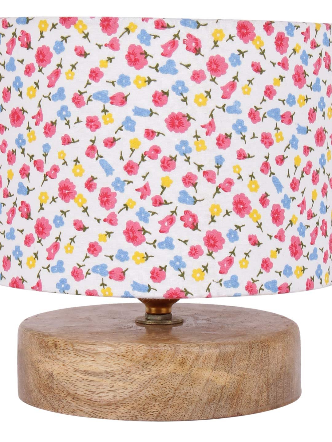 Multicolor Cotton Shade Lamp with Natural Wood Base for Decoration/Office/Home/Gifting/Study for Office/Home/Gifting -(7x7x7) Inches -