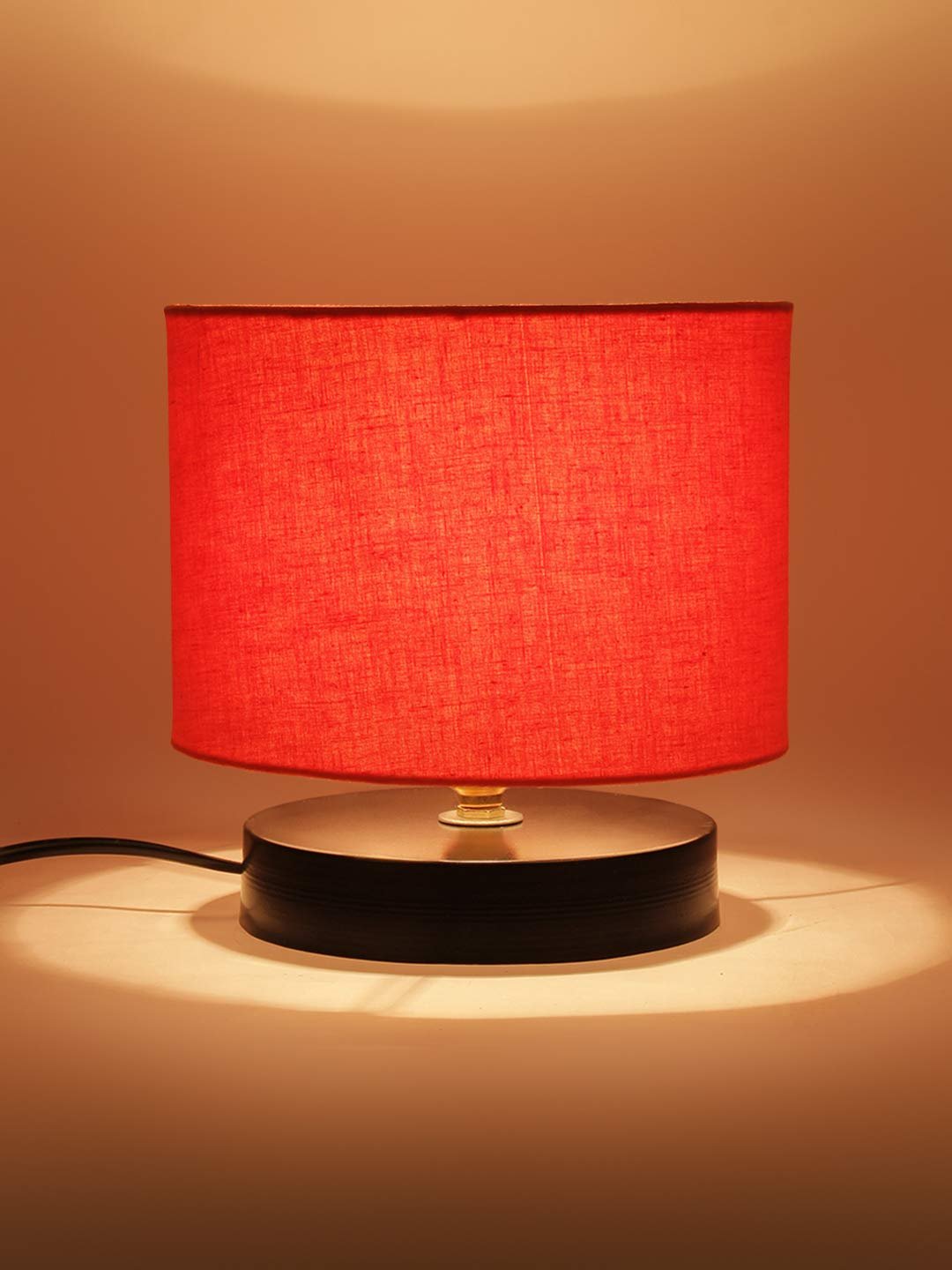 Orange Cotton Shade Lamp with Black Wood Base for Decoration/Office/Home/Gifting/Study for Office/Home/Gifting -(7x7x7) Inches -