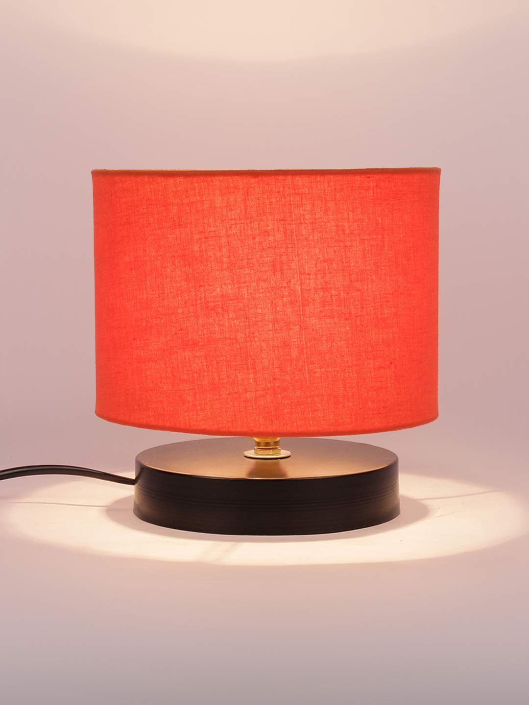 Orange Cotton Shade Lamp with Black Wood Base for Decoration/Office/Home/Gifting/Study for Office/Home/Gifting -(7x7x7) Inches -