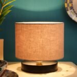 Grey Cotton Shade Lamp with Black Wood Base for Decoration/Office/Home/Gifting/Study for Office/Home/Gifting -(7x7x7) Inches –