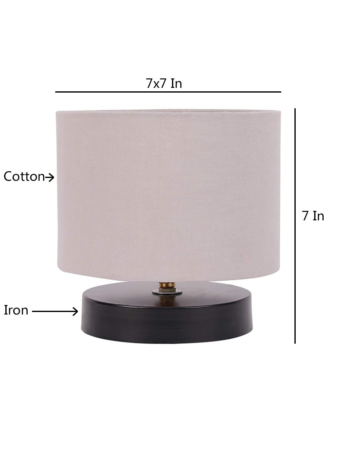 Grey Cotton Shade Lamp with Black Wood Base for Decoration/Office/Home/Gifting/Study for Office/Home/Gifting -(7x7x7) Inches -