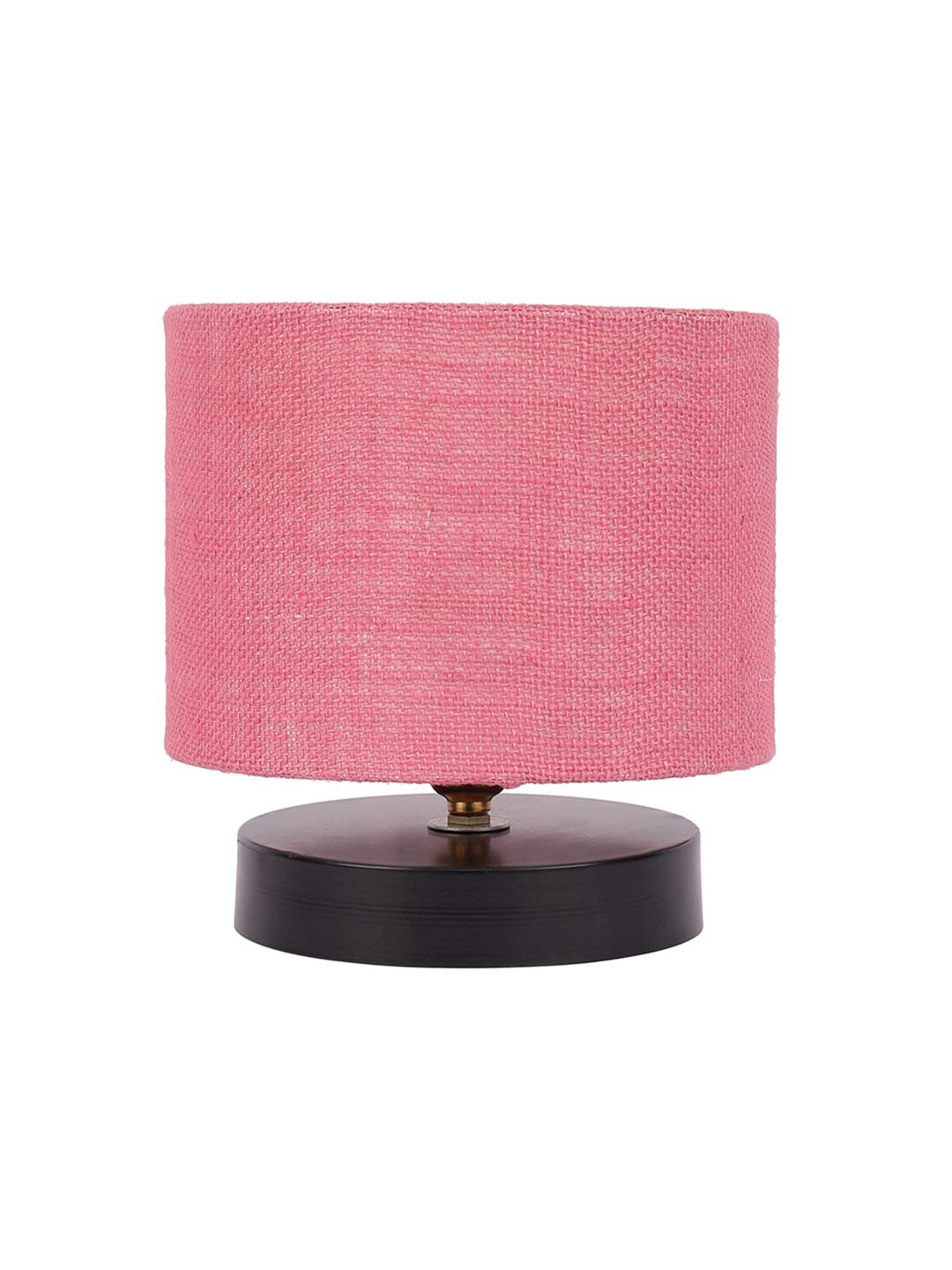 Pink Jute Shade Lamp with Black Wood Base for Decoration/Office/Home/Gifting/Study for Office/Home/Gifting -(7x7x7) Inches -