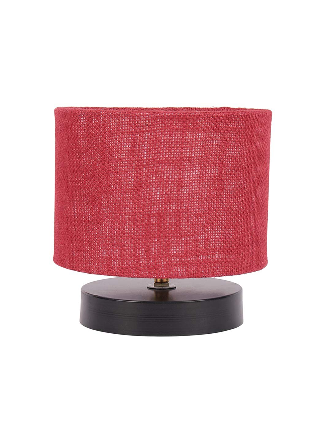 Maroon Jute Shade Lamp with Black Wood Base for Decoration/Office/Home/Gifting/Study for Office/Home/Gifting -(7x7x7) Inches -