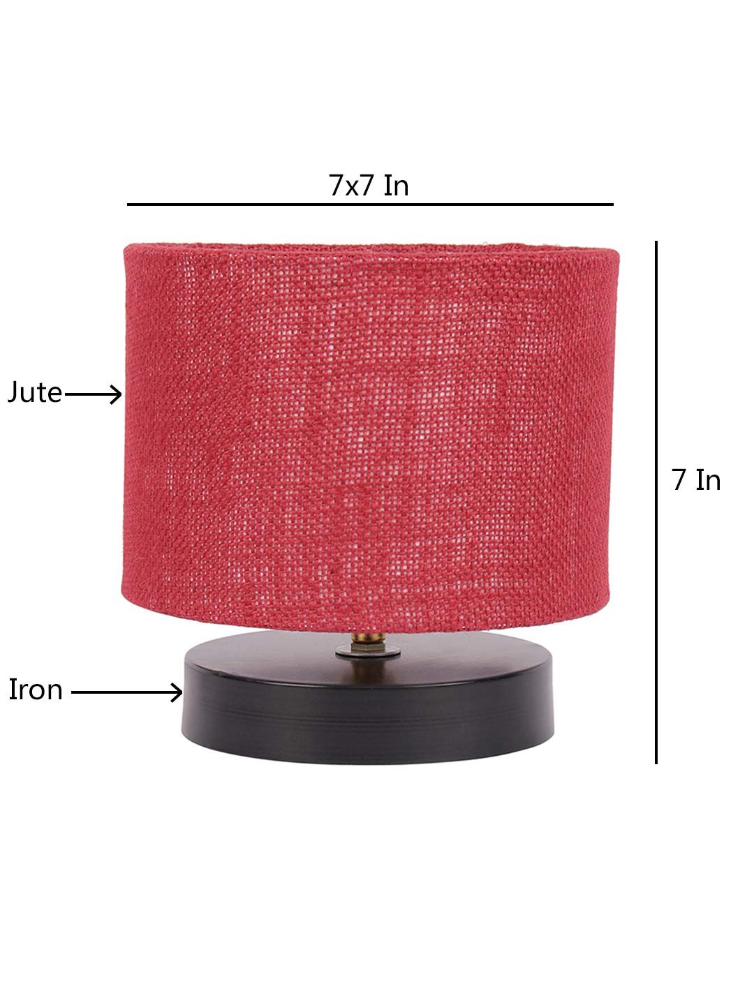 Maroon Jute Shade Lamp with Black Wood Base for Decoration/Office/Home/Gifting/Study for Office/Home/Gifting -(7x7x7) Inches -