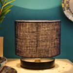 Blue Jute Shade Lamp with Black Wood Base for Decoration/Office/Home/Gifting/Study for Office/Home/Gifting -(7x7x7) Inches –