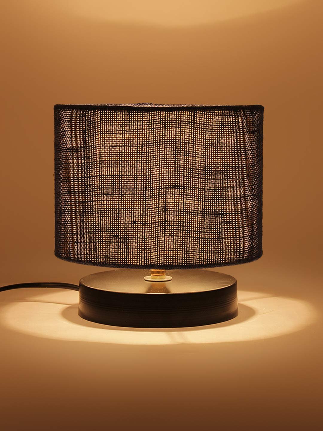Blue Jute Shade Lamp with Black Wood Base for Decoration/Office/Home/Gifting/Study for Office/Home/Gifting -(7x7x7) Inches -