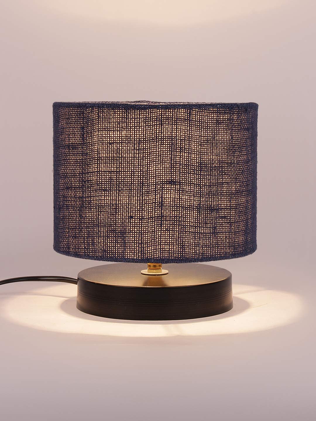 Blue Jute Shade Lamp with Black Wood Base for Decoration/Office/Home/Gifting/Study for Office/Home/Gifting -(7x7x7) Inches -